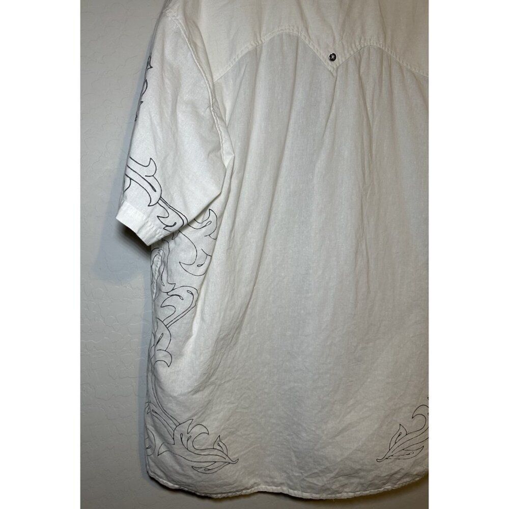 VTG COOGI Button Up Shirt 3XL Blue Embroidered Luxe Ivory Linen‎ Y2K Grunge - Picture 6 of 12